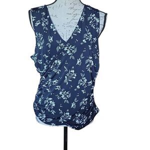 Violets & Roses Women's Size Large Black White Floral Print V-Neck Wrap Blouse